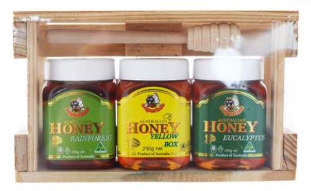 Honey Gift Pack - Wooden Crate 3 x 250g Honey