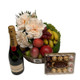 Fruit Basket | Wild Roses Cream Silk Flowers + Chocolates + Moet