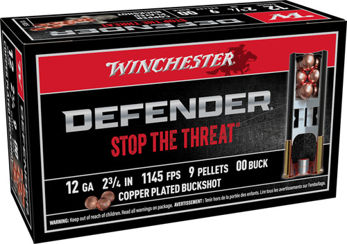 Winchester Ammo SB1200PD Defender 12Gauge 2.75" 9Pellets Copper Plated 00Buck Shot 10 Per Box [DS]