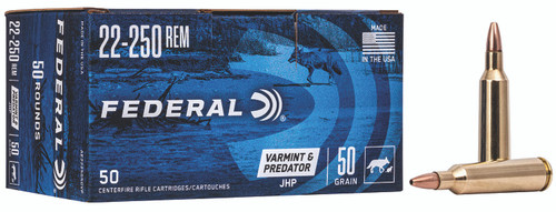 Federal AE2225050VP American Eagle Varmint & Predator 22-250Rem 50gr Jacketed Hollow Point 50 Per Box [DS]