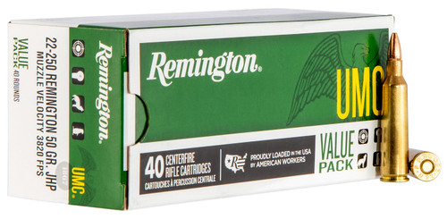 Remington Ammunition 23783 UMC Value Pack 22-250Rem 50gr Jacketed Hollow Point 40 Per Box [DS]
