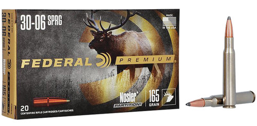 Federal P3006AD Premium 30-06Springfield 165gr Nosler Partition 20 Per Box [DS]
