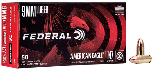 Federal AE9N2 American Eagle Indoor Range Training 9mmLuger 147gr Total Metal Jacket 50 Per Box [DS]