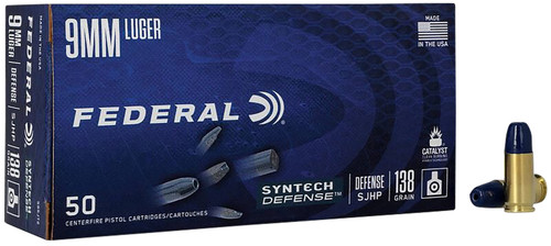 Federal S9SJT2 Syntech Defense 9mmLuger 138gr Segmented Jacketed Hollow Point 50 Per Box [DS]