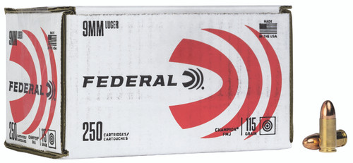 Federal C9115A250 Champion Training 9mmLuger 115gr Full Metal Jacket 250 Per Box [DS]