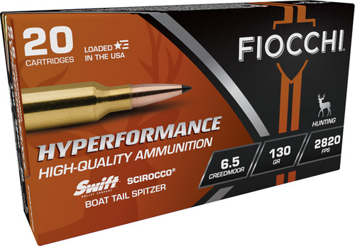 Fiocchi 65CMSCA Hyperformance 6.5Creedmoor 130gr Swift Scirocco II Boat Tail Spitzer 20 Per Box [DS]
