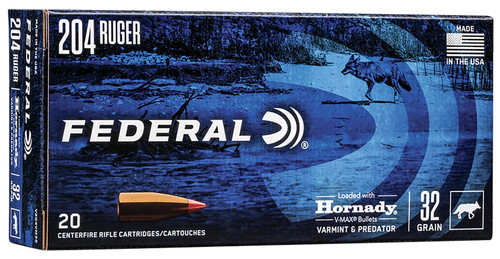 Federal V204VM32 Varmint & Predator 204Ruger 32gr Hornady V-Max 20 Per Box [DS]