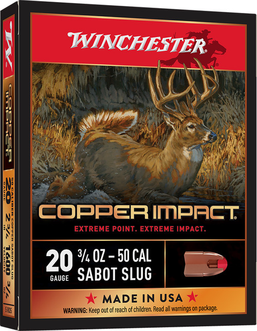 Winchester Ammo X20CLF Copper Impact 20Gauge 2.75" 3/4oz Sabot Slug Shot 5 Per Box [DS]