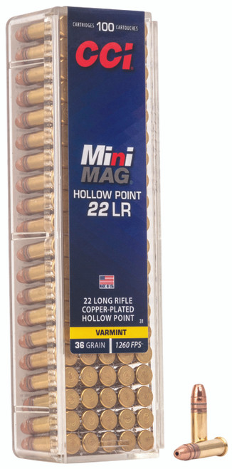 CCI 0031 Mini-Mag High Velocity 22LR 36gr Copper Plated Hollow Point 100 Per Box [DS]