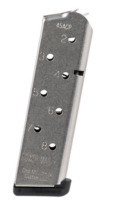 CMC Products 12131 Power Mag Plus 8rd 45 ACP Fits 1911 Government Stainless Steel w/ Black Base Pad [DS]
