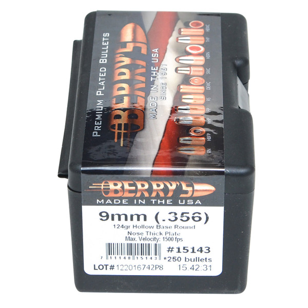 Berry's 15143 Superior Pistol 9mm/356 124gr Hollow Base Round Nose Thick Plate 250/Box [DS]