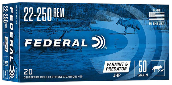 Federal AE22250G American Eagle Varmint & Predator 22-250Rem 50gr Jacketed Hollow Point 20 Per Box [DS]