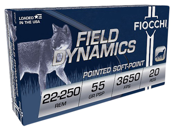 Fiocchi 22250B Field Dynamics 22-250Rem 55gr Pointed Soft Point 20 Per Box [DS]