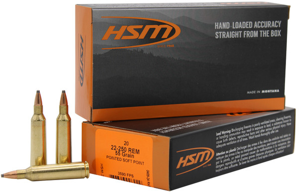 HSM 222504N Varmint 22-250 Rem 55 gr Soft Point 20 Per Box [DS]