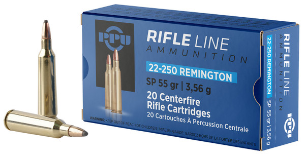 PPU PP22250 Standard Rifle 22-250Rem 55gr Soft Point 20 Per Box [DS]