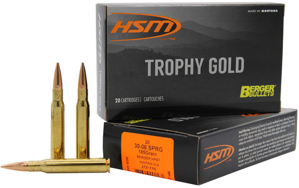 HSM 3006185VLD Trophy Gold Extended Range 30-06 Springfield 185 gr Berger Hunting VLD Match 20 Per Box [DS]