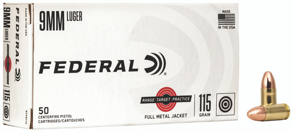 Federal RTP9115 Range & Target 9mmLuger 115gr Full Metal Jacket 50 Per Box [DS]