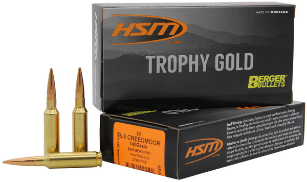 HSM 65CREEDMOOR140VLD Trophy Gold Extended Range 6.5 Creedmoor 140 gr Berger Hybrid Tactical Open Tip Match 20 Per Box [DS]