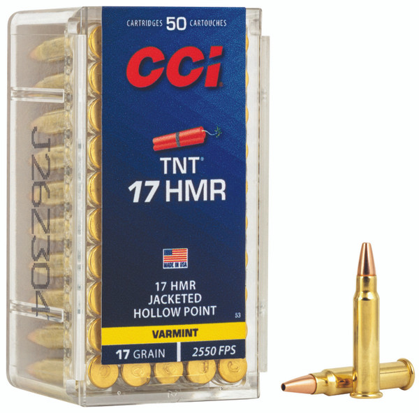 CCI 0053 TNT 17HMR 17gr Jacketeded Hollow Point 50 Per Box [DS]