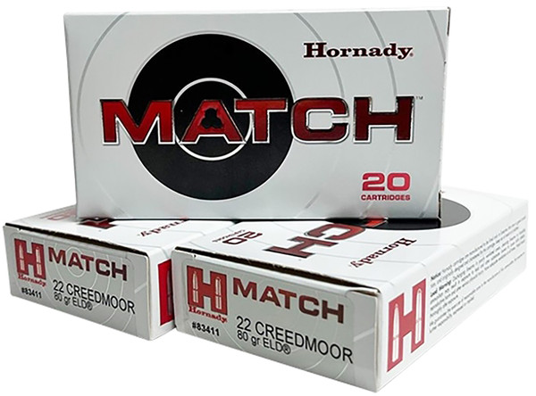 Hornady 83411 Match 22Creedmoor 80gr Extremely Low Drag-Match 20 Per Box [DS]