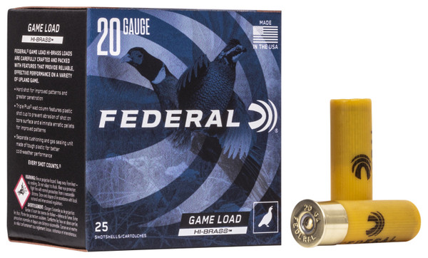 Federal H2044, H2045, H2046, H20475 Game-Shok High Brass 20Gauge 2.75" 1oz 4Shot/5Shot/6Shot/7.5Shot 25 Per Box [DS]