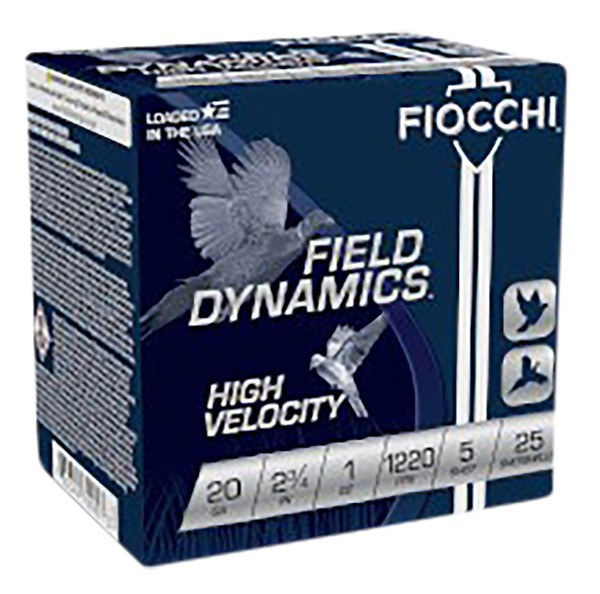Fiocchi 20HV5 or 20HV6 or 20HV75 or 20HV8 or 20HV9 Field Dynamics High Velocity 20Gauge 2.75" 1oz 5Shot or 6Shot or 7.5Shot or 8Shot or 9Shot 25 Per Box [DS]