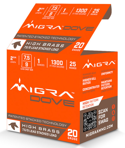 Migra Ammunitions M20LF7.5-9 Dove 20Gauge 2 3/4" 1oz 7.5/9Shot 25 Per Box [DS]