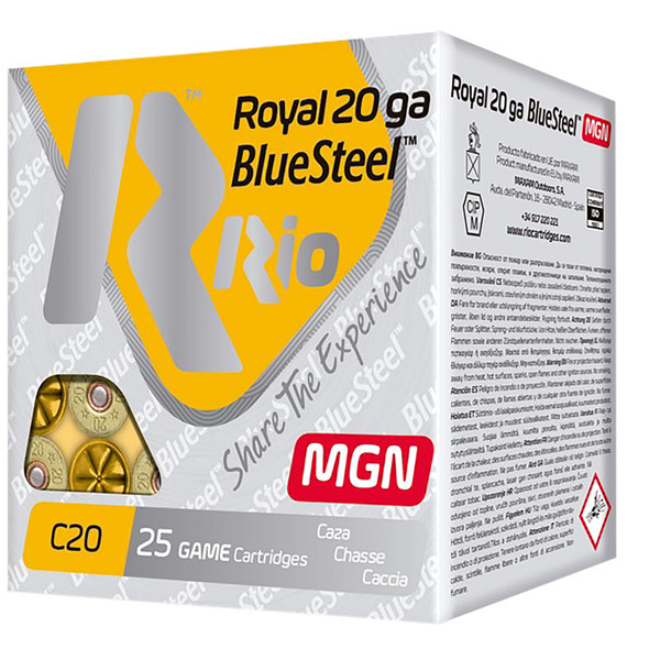 Rio Ammunition RBSM202 or RBSM204 BlueSteel Royal 20Gauge 3" 1oz 2Shot or 4Shot 25 Per Box [DS]
