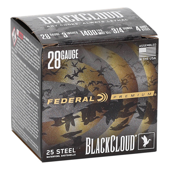 Federal PWBX2854 Black Cloud FS 28Gauge 3" 3/4oz 4Shot 25 Per Box [DS]