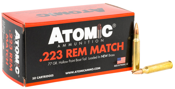 Atomic Ammunition 00427 Rifle Match 223Rem 77gr Hollow Point Boat Tail 50 Per Box [DS]