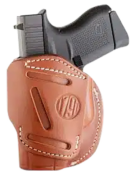 1791 Gunleather 4WH2CBRR 4-Way IWB/OWB Size 02 Classic Brown Leather Belt Clip Compatible w/Ruger LCP/S&W Bodyguard/Glock 42/43/43X Right Hand [DS-SS]