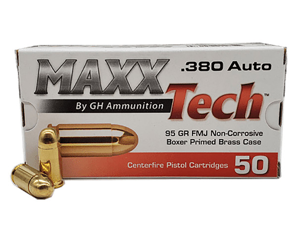 MaxxTech PTGB380B Brass Pistol 380ACP 95gr Full Metal Jacket 50 Per Box