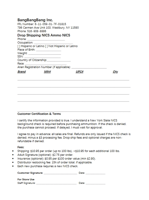 Drop Shipping Ammo Order Form
