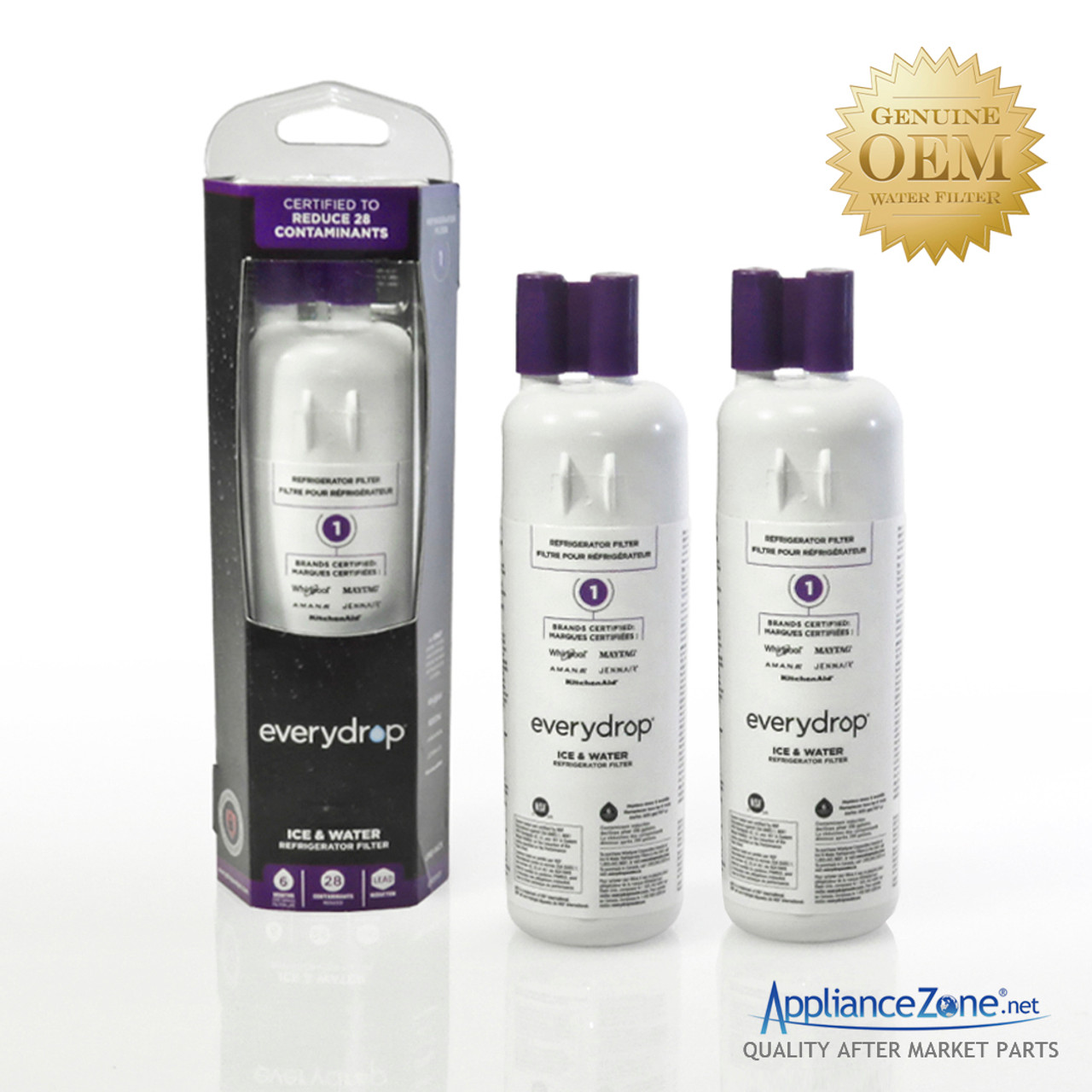 EDR1RXD1 1 EveryDrop (2 Pack) Whirlpool / Maytag Refrigerator Ice & Water Filter Appliance Zone