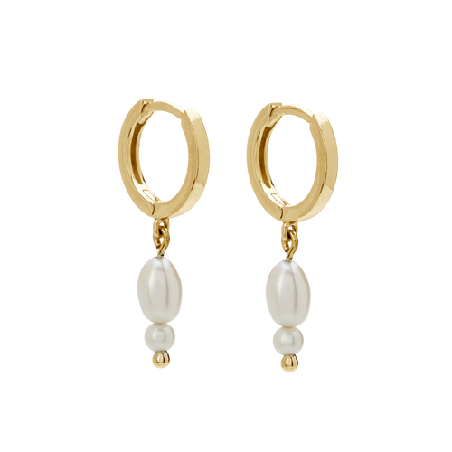 Double Pearl Huggies | Gold