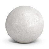 A round white bath bomb with a smooth surface, featuring minimal detailing and a soft sheen.