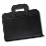 A black travel portfolio case featuring a handle and sleek design, suitable for office and business use.