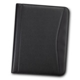 A black Carrington Portfolio featuring a textured finish and a sleek design, with a logo present on the cover.