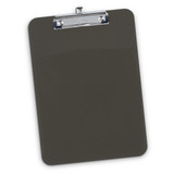 A dark grey clipboard with a silver metal clip and ruler markings along the edges.