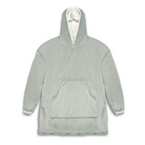 A light green hoodie with a large front pocket and a fleece-lined hood. It features branding.