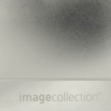 A clear acrylic business card holder with a sleek design and a subtle branding logo at the bottom.