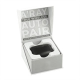 A grey box containing A-Ray True Wireless Auto Pair Earbuds with a cutout for the earbuds and a logo.