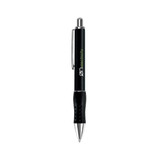 A black steel retractable pen with a smooth grip and a logo on the barrel.