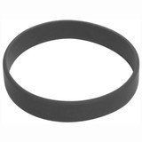 A black silicone wristband with a simple design and a smooth finish. It features a logo.