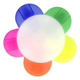A flower-shaped highlighter featuring pink, blue, green, yellow, and orange sections, with a white centre.