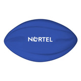 A blue football with a branded logo on its surface.