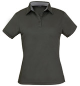 A dark green polo shirt for ladies featuring a classic collar and short sleeves. It has a logo on the chest.
