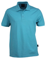 A light blue polo shirt with a classic collar and a small logo. Suitable for casual wear.