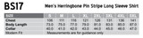 A table displaying sizing information for a Men's Herringbone Pin Stripe Long Sleeve Shirt in various sizes.