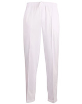 White kids' cricket pants featuring an elastic waistband and a minimalist design. Includes a logo on the waistband.